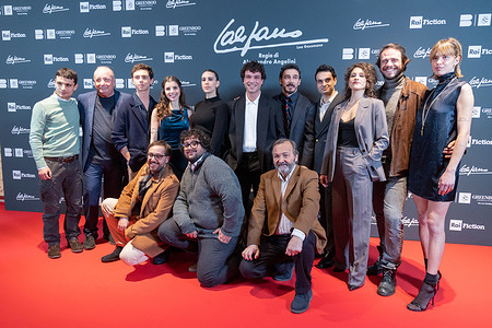 Cast attends the red carpet of the premiere of the film 'Califano' at The Space Cinema Moderno in Rome