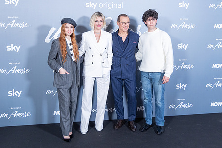Micaela Ramazzotti, Stefano Accorsi, Beatrice Fiorentini and Luca Santoro attend the photocall of the Italian TV series 'Un Amore' at Cinema Barberini in Rome