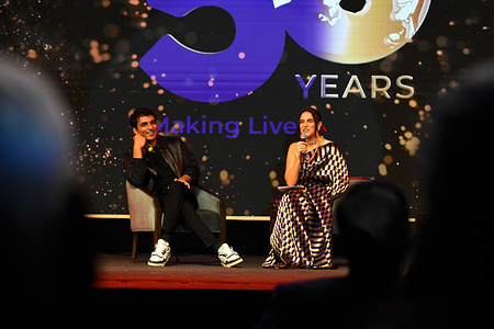 Bollywood actor Sonu Sood join in a talk show with actress Neha Dhupia in Kolkata on the occasion of EMAMI Group's 50th Year Celebration.