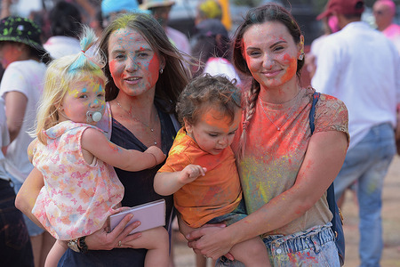 MELBOURNE, AUSTRALIA, FEBRUARY 25, 2024= People celebrating Festivals of colours Holi (a PART OF THE CELEBRATION OF THE ONENESS OF HUMAN SPIRIT) organized by Explore Hare Krishna Valley in Melbourne,Australian on Sunday February 25, 2024. Holi is a sacred ancient tradition of Hindus, a holiday in many states of India and Nepal with regional holidays in other countries. It is a cultural celebration that gives Hindus and non-Hindus alike an opportunity to have fun banter with other people by throwing coloured water and powder called gulal at each other, honors the triumph of good over evil. Celebrants light bonfires, eat sweets, and dance to traditional folk music. (Photo by Rana Sajid Hussain/Pacific Press Agency)