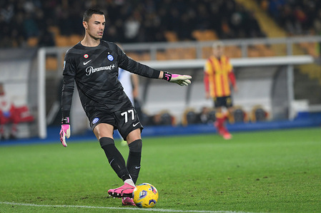 Emil Audero of FC Internazionale in action during the Serie A match between US Lecce vs FC Internazionale at Ettore Giardiniero Stadium. Inter wins 4-0.
