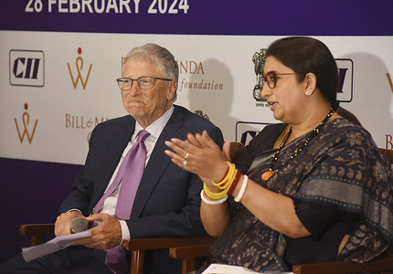 Smriti Irani, Minister of Women and Child Development & Minority Affairs, India and Bill Gates, Co-Chair, Bill and Melinda Gates Foundation unveil the Logo and Website of the newly formed Alliance for Global Good- Gender Equity and Equality, a Global Collective of Governments, Industry and Development Organizations working towards inspiring intentional action to enable women across the globe to achieve their economic potential in New Delhi.