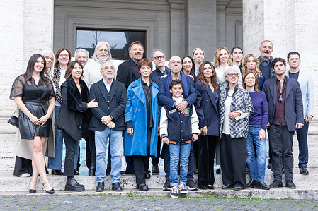 Cast attends the photocall of the film "Un altro Ferragosto" at the Cinema The Space Moderno in Rome