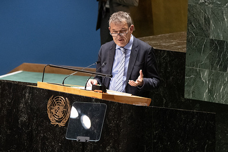 Commissioner-General of the UN Relief and Works Agency for Palestine Refugees in the Near East Philippe Lazzarini speaks during UNGA (United Nation General Assembly) meeting at UN Headquarters.