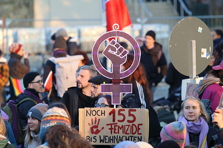 Participants in a march in Göttingen, Germany on the occasion of International Women's Day.