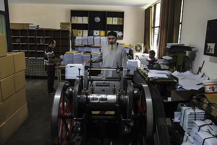 Workers complete the production of braille Al Qurans at the Wyata Guna Penyantun Foundation, Bandung. In this month of Ramadhan this place produced 200 sets of boiled Al Qurans to be distributed to various regions in Indonesia.