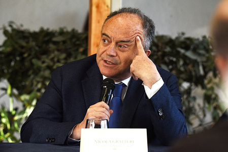 Nicola Gratteri magistrate and public prosecutor at the court of Naples speaks during a meeting with anti-racket associations, the event organized next to Scampia, a district in the north of Naples considered by the police as the area with high presence of criminality.