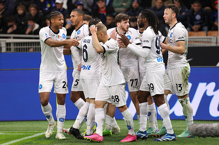 Italy, Milan, march 17 2024: Juan Jesus (SSC Napoli9 scores and celebrates the 1-1 goal at 81' during soccer game FC Inter vs SSC Napoli, Serie A 2023-2024 day 28 at San Siro Stadium