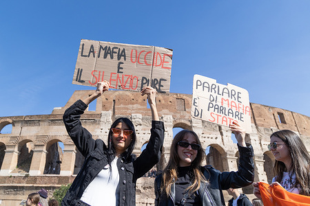 Demonstration in front of Colosseum in Rome organized by "Libera contro le Mafie" Association on the occasion of the Day of Remembrance and Commitment in memory of the victims of the mafia