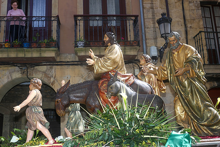 Aviles, Spain, March 24th, 2024: The image of "Jesus entering Jerusalem" during the Borriquilla Procession, on March 24, 2024, in Aviles, Spain.