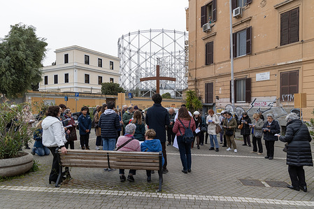 Procession of Via Crucis organized by San Benedetto Parish in Ostiense district in Rome