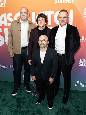Nathan Zellner, Jesse Eisenberg, David Zellner, Christopher Zajac-Denek attend premiere of Sasquatch Sunset at Metrograph in New York