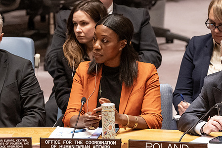 Edem Wosornu, Director of Operations and Advocacy, Office for the Coordination of Humanitarian Affairs attends the Security Council meeting on Maintenance of peace and security of Ukraine at UN Headquarters.